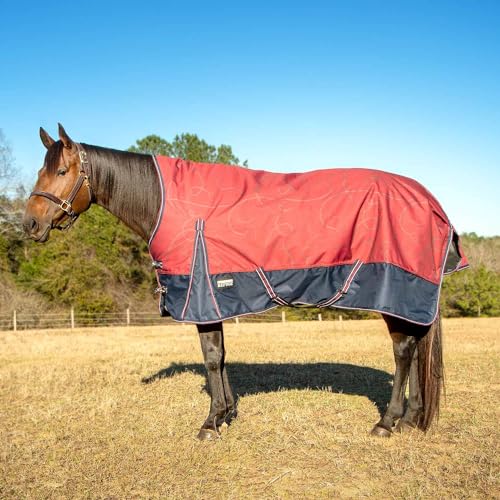 Jeffers Poplar Head Uniquely English 1200 Denier Turnout Blanket with High Neck, 240 Gram, Merlot Snaffles & Irons, 69" - size: 69 in