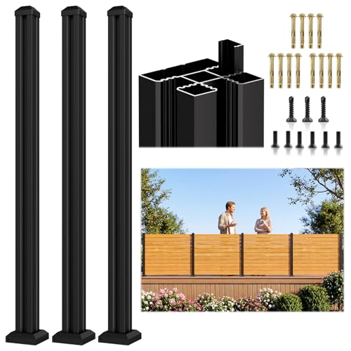 3 Pack 45" 3-Way Aluminum Fence Post, 1.8mm Thick Walls & 10mm Base - color: 3 Pack Black Fence Post, size: 45in