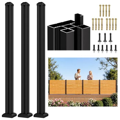 3 Pack 45" 3-Way Aluminum Fence Post, 1.8mm Thick Walls & 10mm Base - color: 3 Pack Black Fence Post, size: 45in