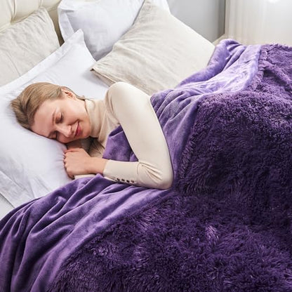 GONAAP Fuzzy Faux Fur Queen Blanket for Couch, Purple, 90"x90" - color: Purple, size: Queen(90"x90")