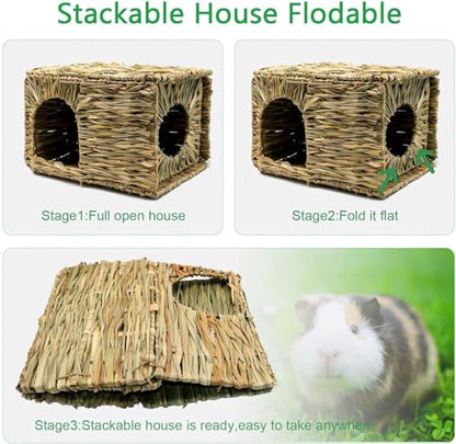 BWOGUE Large Guinea Pig Grass House, Guinea Pig Hideout 2 Pack Straw Hut - size: 2 PACK