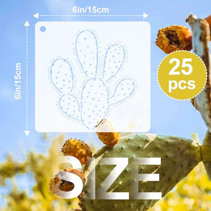 25 Pcs Cactus Stencils for Painting, Succulent Planter Designs 6 Inch - color: Cactus