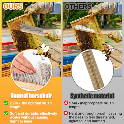 Acostop Bee Hive Tool Stainless Steel J Hook & Soft Brush for Beekeeping | 13.8" Natural Horsehair Beehive Brush, 10.5" Bee Frame Lifter and Scraper, Bee Keeping Starter Kit for Beekeepers