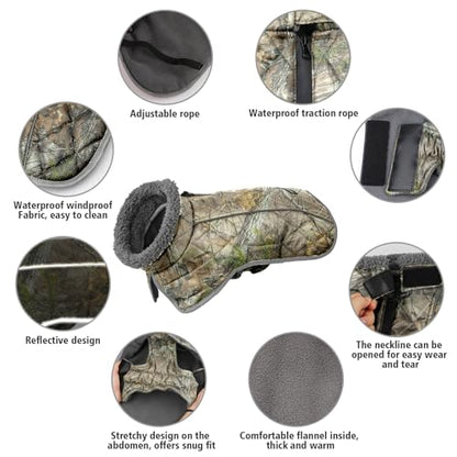 Fragralley Dog Coat Medium, Waterproof Dog Jacket with Warm Fleece Lining, Adjustable Reflective Dogs Winter Coat, Turtleneck Pet Coats for Cold Weather (Reed Camouflage M) - color: Reed Camouflage, size: Medium