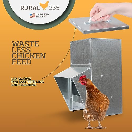 Rural365 11.5lb Capacity Galvanized Chicken Feeder - Rat Proof Poultry Feeder with Lid Weatherproof Outdoor Coop Food Dispenser