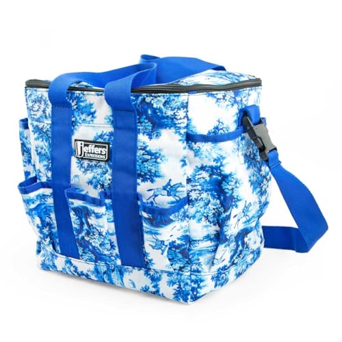 Jeffers Expression Deluxe Horse Grooming Bag – Large Zip Top Equestrian Tote w/Multiple Pockets, Handles & Adjustable Shoulder Strap, Padded Feet, Barn Essentials 11.5"x10.5"x8.5" - Equestrian Toile - color: Equestrian Toile