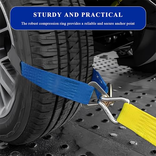 2" × 29" Premium Axle Tie Down Strap with D Rings, Heavy Duty Car Tire Wheel Tie-Down with Protective Sleeve, 6614 Lbs Adjustable Axle Tow Strap for Securing Vehicle Transport (Blue) - color: Blue