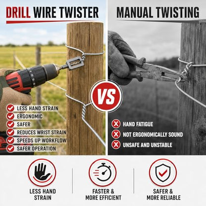 2 Pcs Electric Drill Wire Twisting Tool for Drill, Multifunctional Iron Wire Twister/Knotter with 1/4" Hex Shank, for Fencing, Rebar Tying, and Construction, Alloy Steel