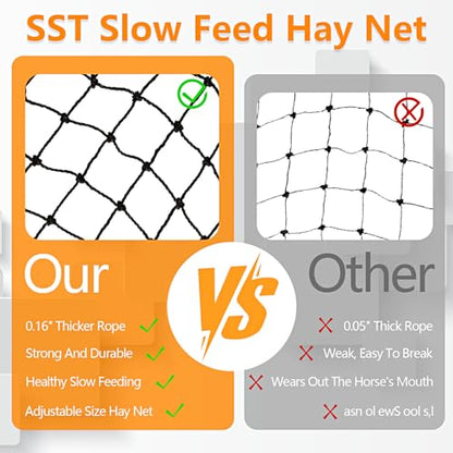 5x5 ft Round Bale Hay Net for Horses & Livestock - Slow Feeder Hay Nets with 2 inches Hole - color: Black-Red