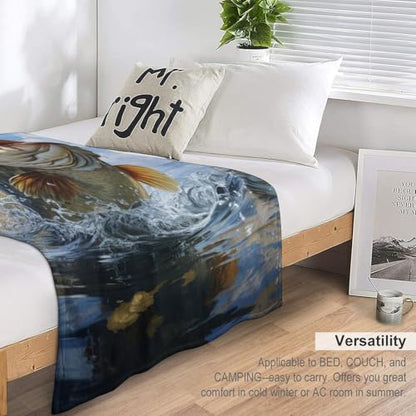 Bass Fish Fleece Throw Blanket for Couch Adults Teens 50" X 60" - color: Bass Fish, size: 50x60 inch