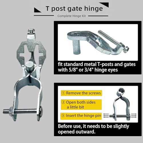 Heavy Duty T-Post Gate Hinge Kit, 1-5/8″Chain Link Fence Gate Post Hinge Pins, Galvanized Steel Easy Install Hardware for Farm, Garden, Backyard Gate
