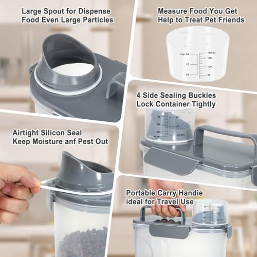 Dog Cat Food Storage Container with Cup (Dark Gray, 5L) - color: Dark Gray, size: 5L