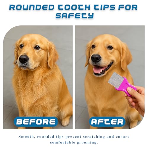 6-Piece Flea & Lice Comb Set for Pets, Double-Sided Grooming Combs for Cats, Dogs & Small Animals