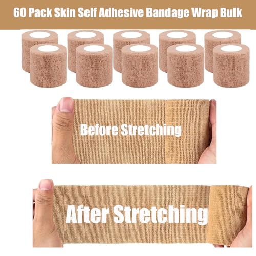 54 Pack Skin Self Adhesive Bandage Wrap Bulk 4 Inch x 5 Yards Cohesive Bandage,Vet Wrap Breathable Elastic Self-Adherent Tape for Stretch Athletic Sports Wrist Ankle Dogs Pet Vet Wrap - color: Skin