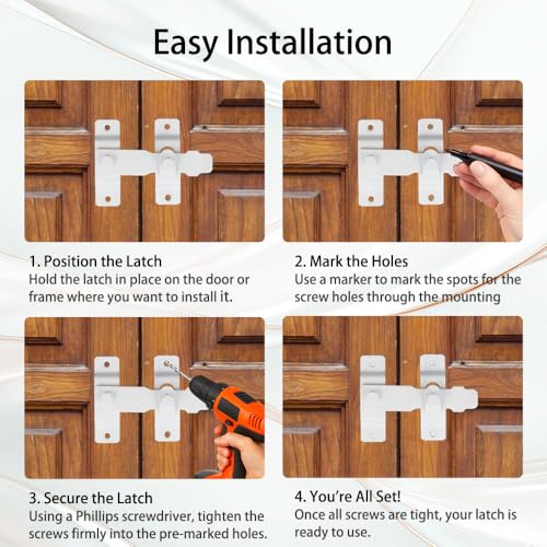4.5" White Gate Latch, Heavy Duty SUS304 Stainless Steel Flip Latch Door Lock, 3mm 50% Thicker with White Screws & Driver Bit for Fence, Barn Door, Sliding & French Doors