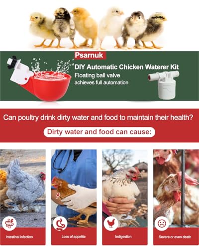 DIY Automatic Chicken Waterer Kit with 4 Cups & Float Valve | Full Kit with Drill Bits & Hose Clamps, Leak-Proof Seal, 304 Stainless Steel Parts for Backyard & Farm Poultry