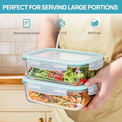 Vtopmart 2Pack 1500ml/50.7oz Large Glass Storage Containers With Lids, Green - color: Green, size: 50.7oz