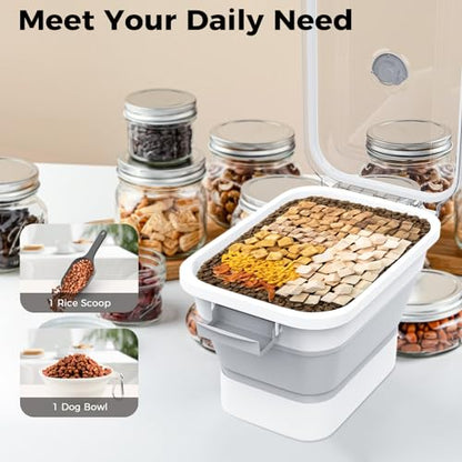 10-13Lbs Airtight Dog Food Storage Container,Collapsible Dog Food Container | Clear Pet Food Storage Container with Double Airtight Seal for Freshness,Cat Food Container One-handed Open,Save Space,Scoop - color: Clear/13 lbs