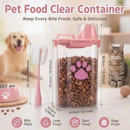 Dog Storage Container with Cleaning Brush and Measuring Cup - color: 3QT-Pink