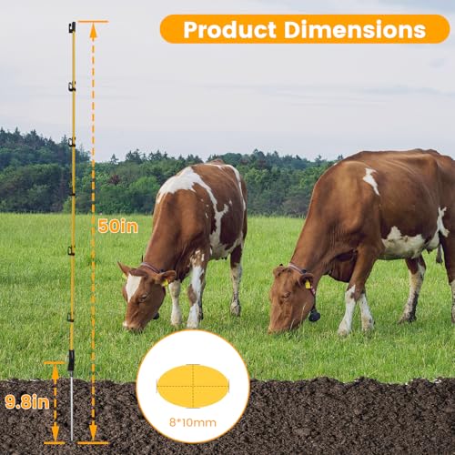 50 PCS Electric Fence Posts, 3/8" x 50" Step in Fence Post - size: 50Inch-50PCS