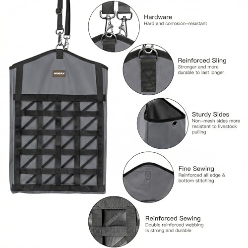 3Pack Ultra Slow Feed Horse Hay Bag Net Front,(1 Black+2 Grey) - color: 1 Black+2 Grey