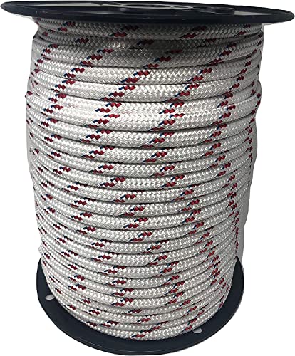 Blue Ox Rope 7/16" Yacht Braid Premium Polyester, White/red/Blue, 300 ft - size: 300 feet