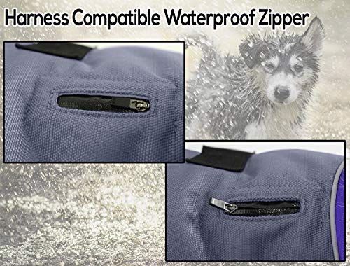 Derby Originals Safety Reflective 1200D Ripstop Waterproof Nylon Winter Dog Coat with Removable Neck Cover and Two Year Warranty - 220g Polyfil Insulation (26", Purple/Grey) - color: Charcoal/Purple, size: 26"