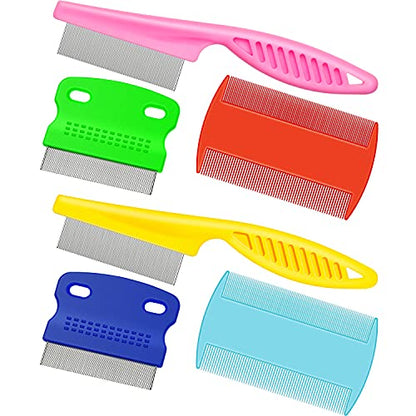 Boao 6 Pack Flea Comb Pet,Pink, Yellow, Dark Blue, Green, Blue, Orange | Stainless Steel Rounded Teeth, Double Sided Design, Lice Remover, Tear Stain Tool, Dematting Brush for Cats Dogs Grooming - color: Pink, Yellow, Dark Blue, Green, Blue, Orange