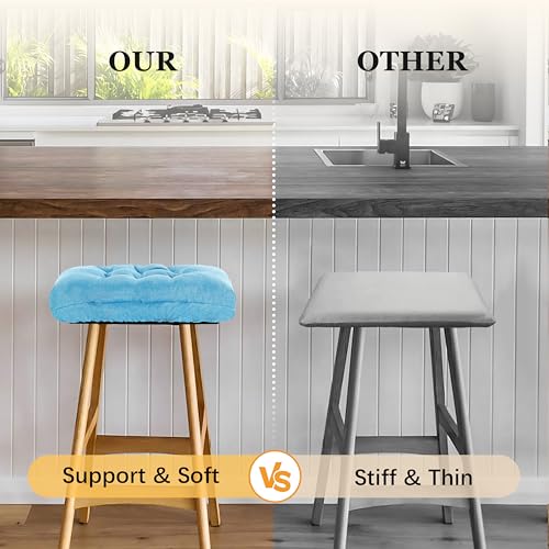 Rectangular Stool Cushion Set of 2, Soft Saddle Stool Cushions with Ties, Nonslip and Washable, Light Blue, 18 x 10.5 x 4 Inch - color: Light Blue, size: Pack of 2
