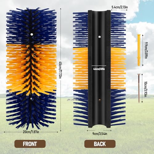 Livestock Scratching Brush, Flexible PBT Horse Grooming Kit Horse Brushes, Massage Brush Kit for Cattle, Cow, Sheep, Horses Goat Supplies (Yellow-Blue, 2 pack)