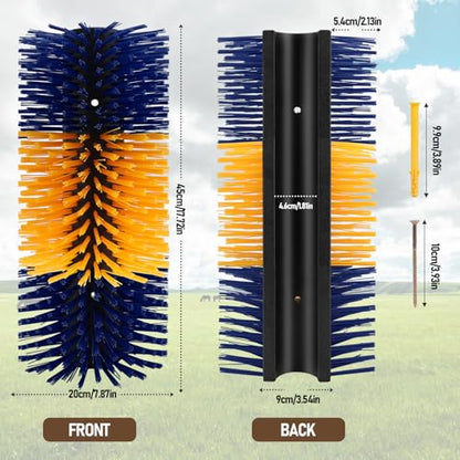 Livestock Scratching Brush, Flexible PBT Horse Grooming Kit Horse Brushes, Massage Brush Kit for Cattle, Cow, Sheep, Horses Goat Supplies (Yellow-Blue, 2 pack)