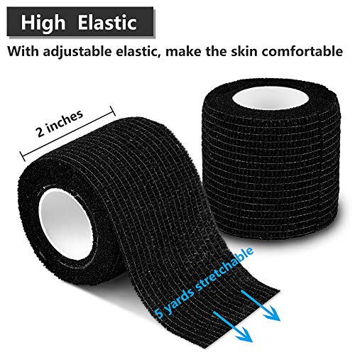 12 Pack Self Adherent Cohesive Wrap Bandages 2 Inches X 5 Yards, First Aid Tape, Elastic Self Adhesive Tape, Athletic, All Sports wrap Tape, Breathable Wound Tape, Bandage Wrap for Wrist, Ankle, Black - size: 12 Count (Pack of 1)