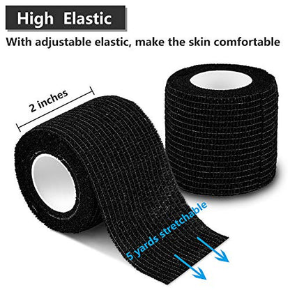 12 Pack Self Adherent Cohesive Wrap Bandages 2 Inches X 5 Yards, First Aid Tape, Elastic Self Adhesive Tape, Athletic, All Sports wrap Tape, Breathable Wound Tape, Bandage Wrap for Wrist, Ankle, Black - size: 12 Count (Pack of 1)