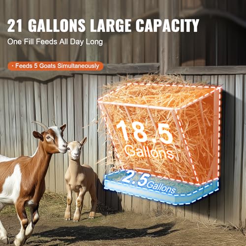 Happybuy Goat Hay Feeder, 21 Gallons Large Capacity, 2 in 1 Hay and Grain Feeder, Wall Mounted Livestock Feeder with Feed Tray, Multiple Sided Goat Hay Rack, Sturdy Steel Hay Rack for Sheep Horses
