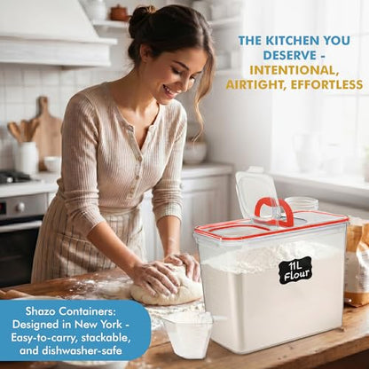 Shazo 2 PC (11L | 372 oz) Flour Sugar Storage Containers with Spout Lid & Easy Carry Handle - BPA Free Extra Large Airtight Food Storage Containers with Lids - Rice Canisters Sets for Kitchen & Pantry - color: Red