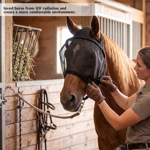 Full Size Horse Fly Mask All Round Mesh Horse Fly Masks UV Eye Protection Eye Mask for Horses with Uveitis, Photosensitivity, Ulcer, Head Shaking