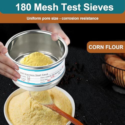 Full 304 Stainless Steel Mesh Sieve Screen, LVDALAB 180 Mesh (0.09mm) Aperture, 2.4inch(6CM) Dia Standard Sample Analysis Test Sieves Sifters Strainer for Industrial Laboratory Homes - size: 180 Mesh(0.09mm)/Ф2.4in(6CM)