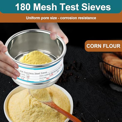 Full 304 Stainless Steel Mesh Sieve Screen, LVDALAB 180 Mesh (0.09mm) Aperture, 2.4inch(6CM) Dia Standard Sample Analysis Test Sieves Sifters Strainer for Industrial Laboratory Homes - size: 180 Mesh(0.09mm)/Ф2.4in(6CM)