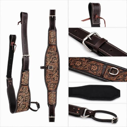 Horse Floral Tooled Leather Rear Flank Saddle Cinch Billets 97101 - color: Black