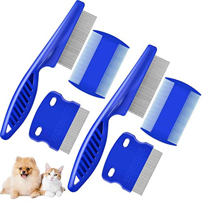 6 Pack Dog Grooming Comb, Pet Flea Lice Stainless Steel Cat Combs with Rounded Teeth, 2-in-1 Double Sided Professional Dogs Tear Stain Remover, Dematting Tool for Small, Medium & Large Pets