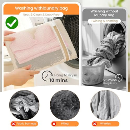 ABRRLO 4Pcs Cotton Mesh Laundry Bags for Delicates,Breathable Mesh Garment Bag for Washing Machine,Travel Wash Bags with Zipper for Bras,Underwear,Socks,Baby Clothes,Laundry Dorm Room Essentials(M) - size: Medium