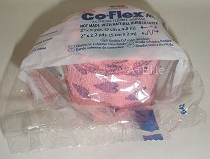 ANDOVER CO-FLEX NL 2"x5Yds Neon Pink / Purple Hearts 3-PACK Cohesive Flexible Elastic Latex Free Bandage Compression Self Adherent Wrap For Kids Children Animals Pets Cats Dogs Horses 5200HT