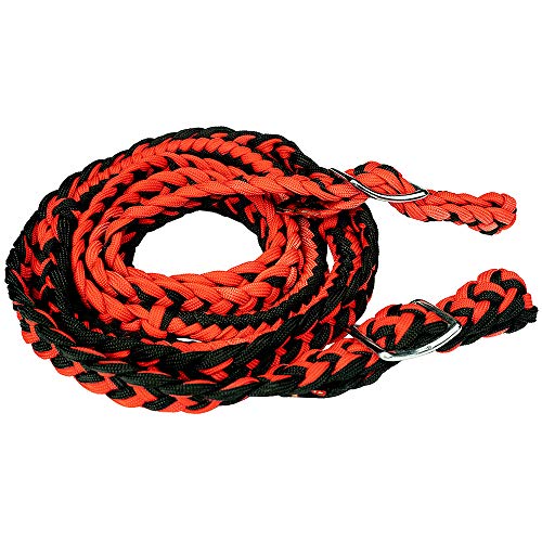 HILASON 1" X 8Ft Braided Poly Barrel Reins Horse Racing Flat Grip Knots - color: Red Black