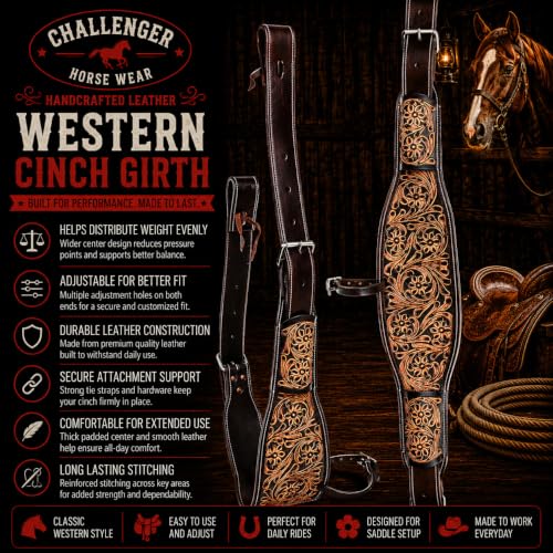 Horse Floral Tooled Leather Rear Flank Saddle Cinch Billets 97101 - color: Antique Brown
