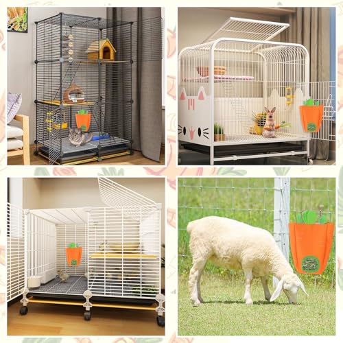 Estivaux Rabbit Hay Feeder Bag Carrots Guinea Pig Hanging Hay Feeding Bag with Hole Pet Storage Dispenser for Chinchilla Hamster Bunny Small Pet Animals - color: Carrots