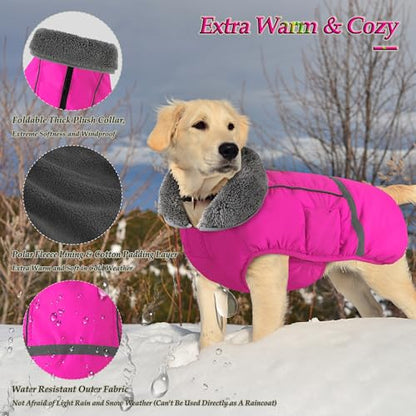 Dogcheer Warm Dog Coat, Christmas Dog Jacket Waterproof Puppy Winter Coat with Buckles, Reflective Adjustable Pet Snow Jacket Turtleneck Fleece Sweater for Small Medium Large Dogs - Pink, M - color: Pink, size: Medium