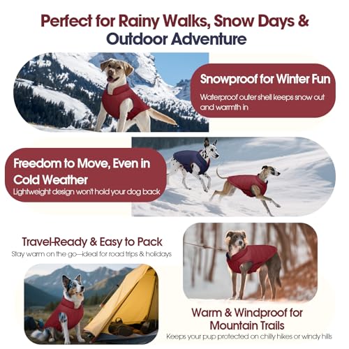 QBLEEV Reversible Dog Jacket, Windproof Dog Coat, Lightweight Puffer Vest - color: Date-Red, size: X-Small