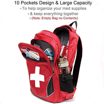 First Aid Bag Empty Red Emergency First Responder Trauma Multi-Pocket Traveling Field Trips Camping Essentials (Red, 1 Piece) - color: Red, 1 Piece