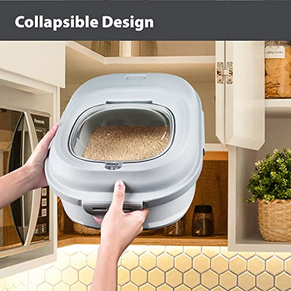 Viretec Cereal Rice Storage Containers, 20 to 50Lbs Collapsible Dry Food Dispenser Bins with Airtight Flip Lid Rolling Wheel, Kitchen Pantry to Store Sugar Flour, Dog Pet Cat Food Holder Container - color: White