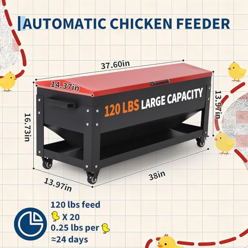 Garvee Metal Chicken Feeding Box, 120 lbs Large Capacity, Portable Feeder - size: 120 lbs